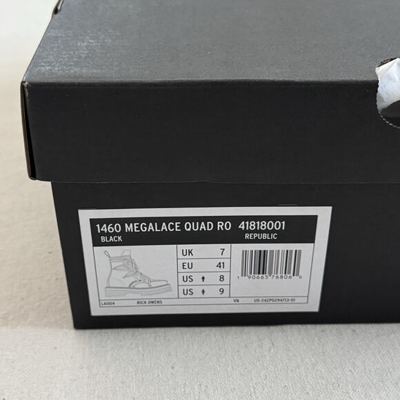 Rick Owens Dr. Martens 1460 DRKSHDW Quad Sole Mega Lace Black Boot Size 8 NEW - Picture 9 of 10